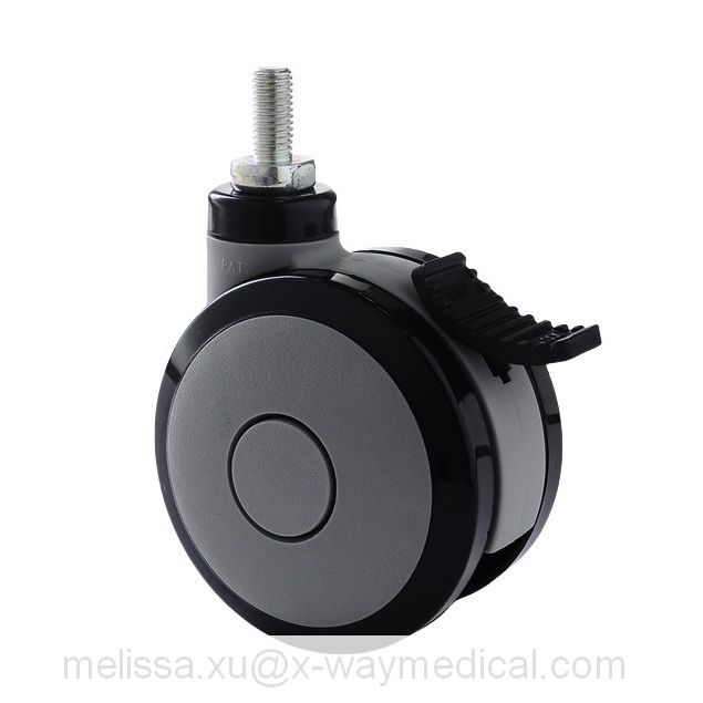 100mm 125mm Twin wheels swivel caster with total brake, PA TPU TPE built-in precision steel ball double wheel silent casters 