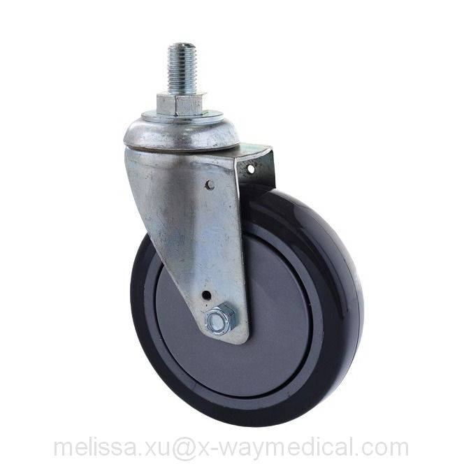 Low noise Steel and Nylon PA6 Swivel Single wheel caster, High load-bearing capacity cycl trundle with total brake and round stem