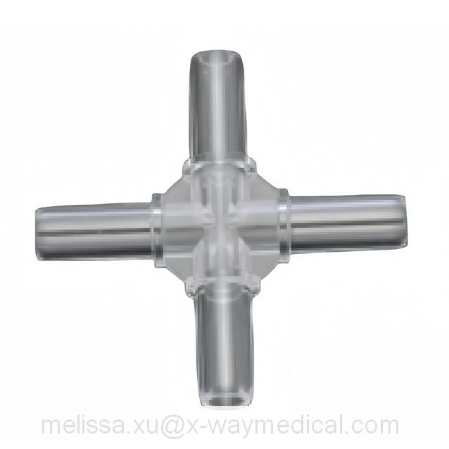 Female luer lock Cross joint, pagoda cruciform connector to extension tubing adapters