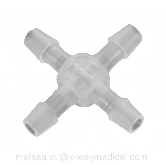 Female luer lock Cross joint, pagoda cruciform connector to extension tubing adapters