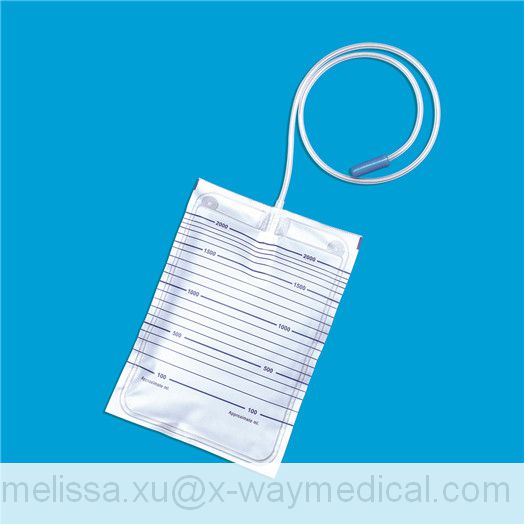Transparent 2000ml Cheap economic Urine Bag with Anti-Reflux Flutter Valve, economy translucent urinary bladder irrigation drainage collection bags