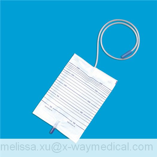 Transparent 2000ml Cheap economic Urine Bag with Anti-Reflux Flutter Valve, economy translucent urinary bladder irrigation drainage collection bags