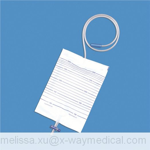 Transparent 2000ml Cheap economic Urine Bag with Anti-Reflux Flutter Valve, economy translucent urinary bladder irrigation drainage collection bags