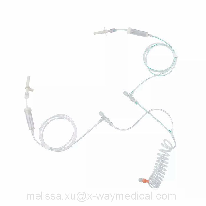 50cm 12hours Multiple pressure straight filling system tubing with inline drip chamber and detachable spike , 12 hours saline solution patient extension line tube