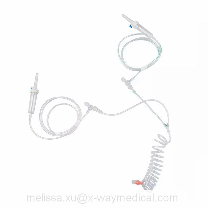 50cm 12hours Multiple pressure straight filling system tubing with inline drip chamber and detachable spike , 12 hours saline solution patient extension line tube