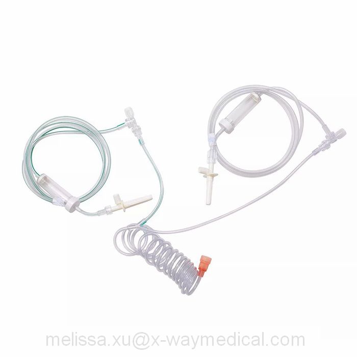 50cm 12hours Multiple pressure straight filling system tubing with inline drip chamber and detachable spike , 12 hours saline solution patient extension line tube