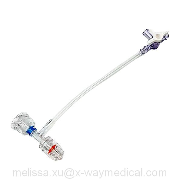 Adjustable valves sideport extension tubing with T spin lock cock 80346, 0F - 7F 9F 4Fr Tuohy Borst adapter tube with flat cap and side port