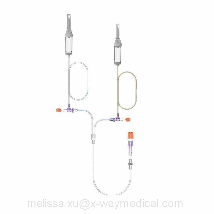 Dual head 12 hours Multiple injection tubing system with drip chambers, CT MRI contrast media transfer inject tube for medical imaging systems