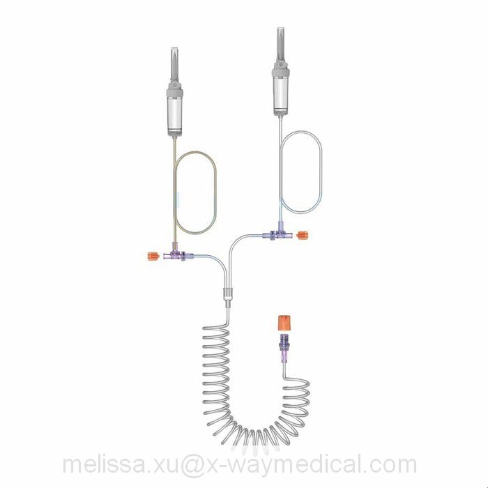 Dual head 12 hours Multiple injection tubing system with drip chambers, CT MRI contrast media transfer inject tube for medical imaging systems