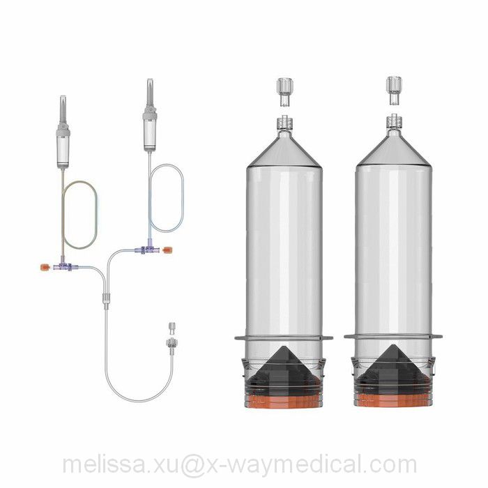 Dual head 12 hours Multiple injection tubing system with drip chambers, CT MRI contrast media transfer inject tube for medical imaging systems