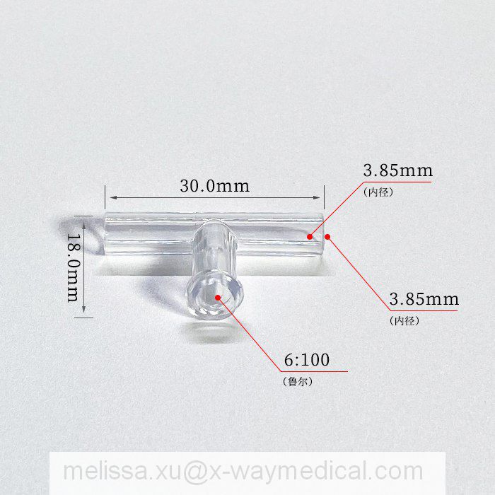 Medical 3.85mm extension tube T connector, female luer lock T-connector joint adapter for connecting tubing
