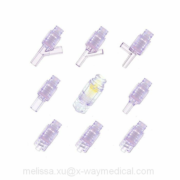 Swabable no dead space transparent needleless connector, Y T junction neutral pressure alcohol lipid needle free adapter