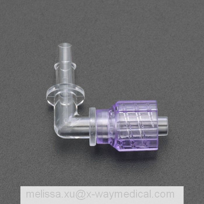 Medical Angled rotary male luer lock connector with barb, 90 degree right angle stepped extension tube connector