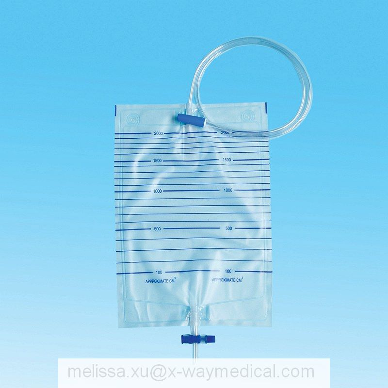 ISO CE Cheap Economic Urine Bags with Push-pull valve, 1000ml 1500ml 2000ml urinary drainage collection sack with T valves