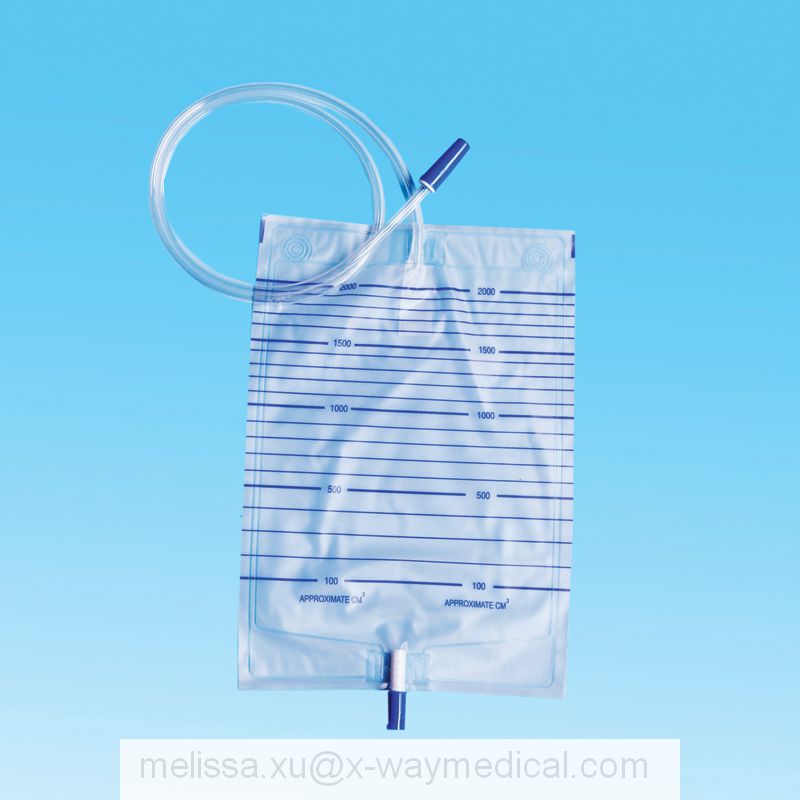 ISO CE Cheap Economic Urine Bags with Push-pull valve, 1000ml 1500ml 2000ml urinary drainage collection sack with T valves