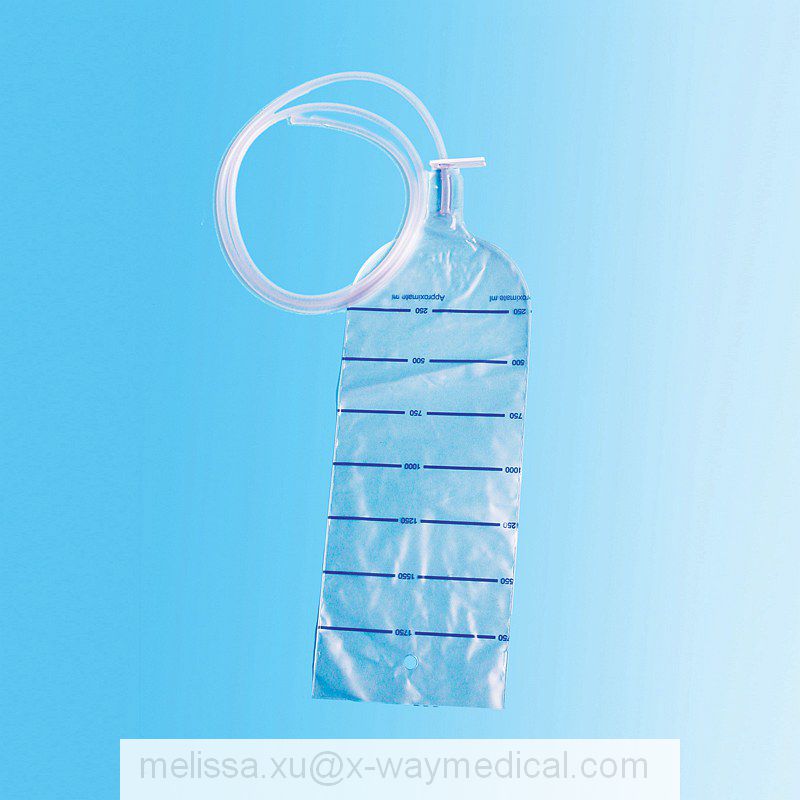 ISO CE Cheap Economic Urine Bags with Push-pull valve, 1000ml 1500ml 2000ml urinary drainage collection sack with T valves