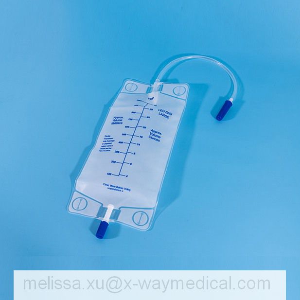 EVA 900ML 1000ml anti-reflux Cross T-Valve leg drainage bag with rope hanger sampling port, 750ml Economy spiral valve Urinary collection bags