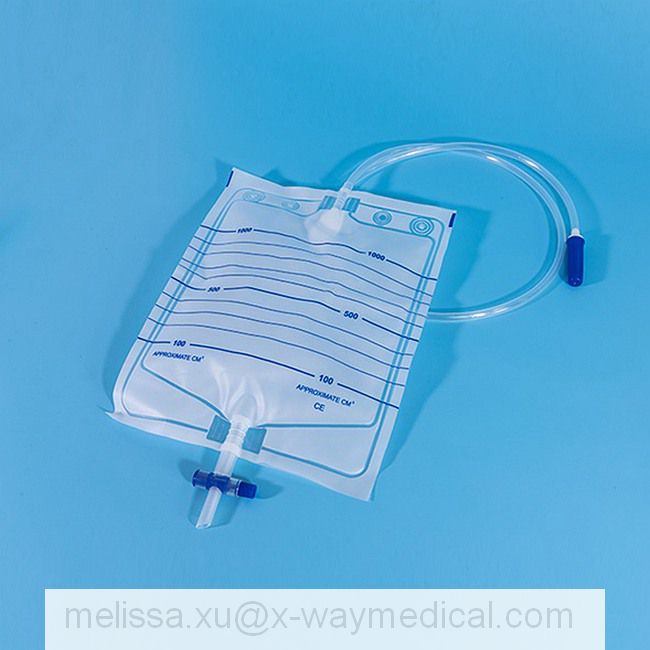 Double hook 1000ML EVA Cross T-Valve Urinary drainage bag with needleless sampling port, 1500ml 2000ml cheap anti-reflux urine collector