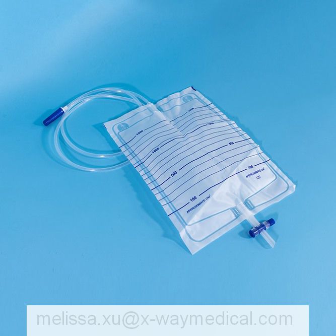 Double hook 1000ML EVA Cross T-Valve Urinary drainage bag with needleless sampling port, 1500ml 2000ml cheap anti-reflux urine collector