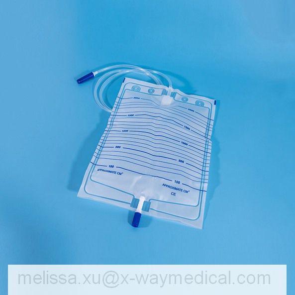 Double hook 1000ML EVA Cross T-Valve Urinary drainage bag with needleless sampling port, 1500ml 2000ml cheap anti-reflux urine collector