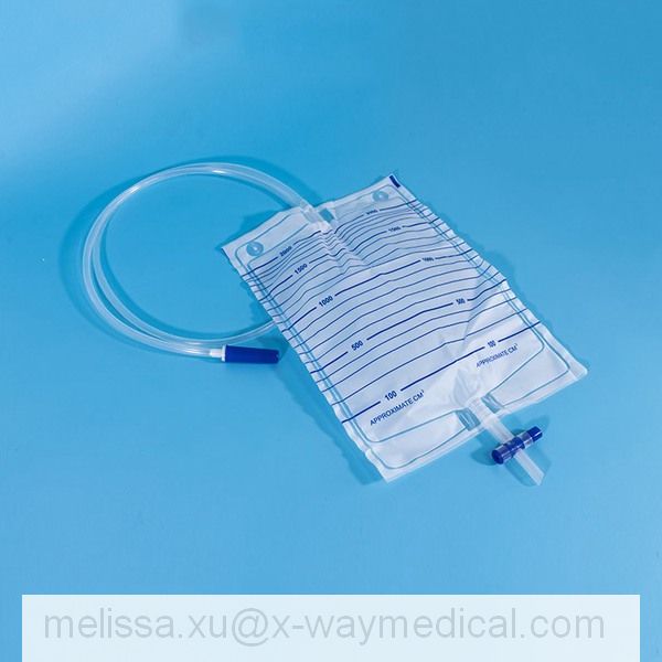 Double hook 1000ML EVA Cross T-Valve Urinary drainage bag with needleless sampling port, 1500ml 2000ml cheap anti-reflux urine collector
