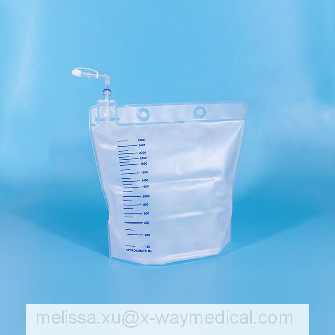 2000ml Anti-reflux waste liquid fluid Collection Bag, 2500ml Self-standing standing Medical drainage collection bags collectors