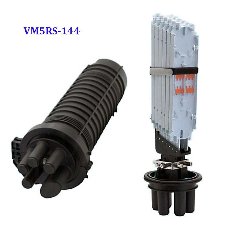 Vertical Fiber Optic Splice Closure Max capacity 144 fibers 5 holes VM5RS-144