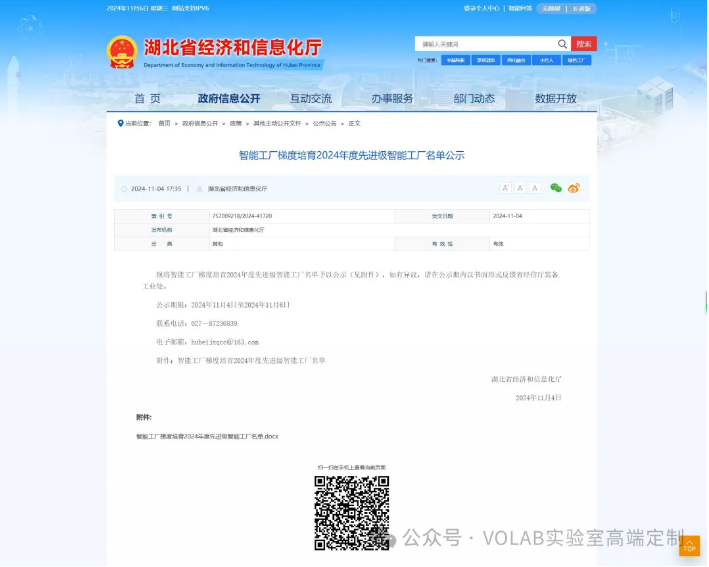 VOLAB Named 2024 Hubei Province Advanced Smart Factory
