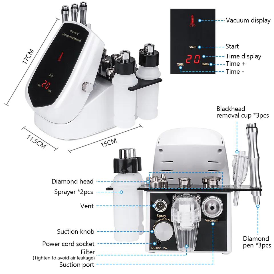 Ubeautnow UMF0071 3-in-1 Diamond Microdermabrasion Machine – Professional Facial Skin Peeling & Blackhead Removal Device