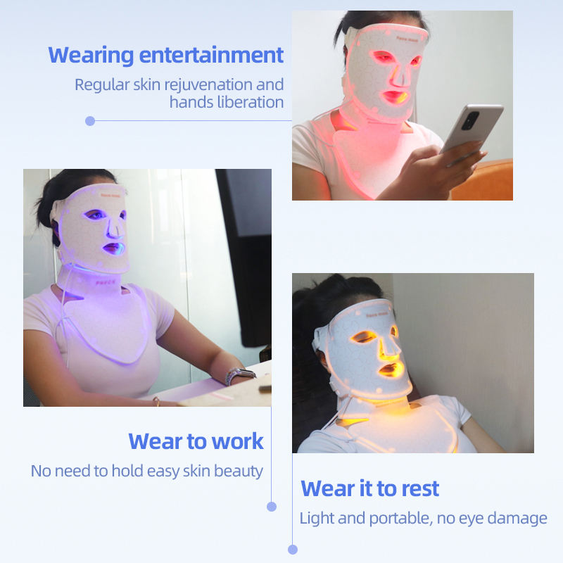 Ubeautnow LED Light Therapy Face & Neck Mask – 4 Color Red Blue Yellow Infrared LED Facial Skincare Device