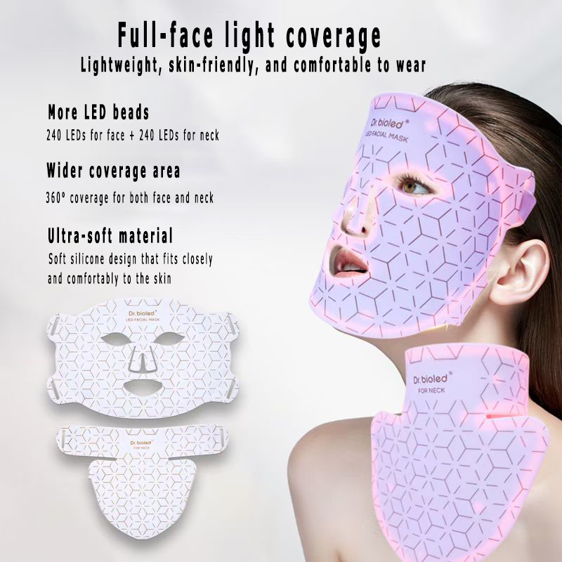 Ubeautnow LED Light Therapy Face & Neck Mask – 4 Color Red Blue Yellow Infrared LED Facial Skincare Device