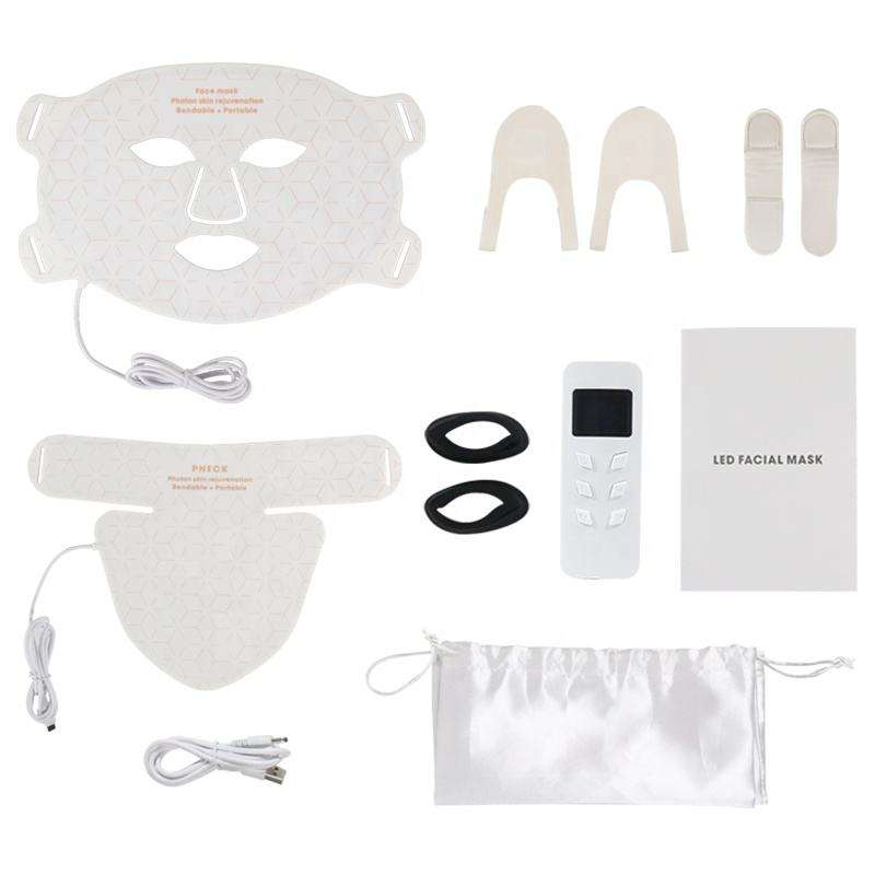 Ubeautnow LED Light Therapy Face & Neck Mask – 4 Color Red Blue Yellow Infrared LED Facial Skincare Device