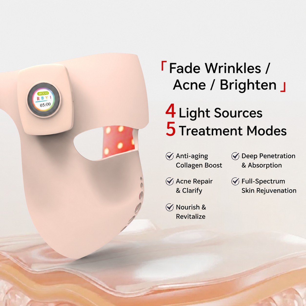 Wireless 5D LED Light Therapy Face Mask – 4-in-1 Red Blue Yellow Infrared Light – Medical Grade Silicone Anti-Aging Skin Rejuvenation Device