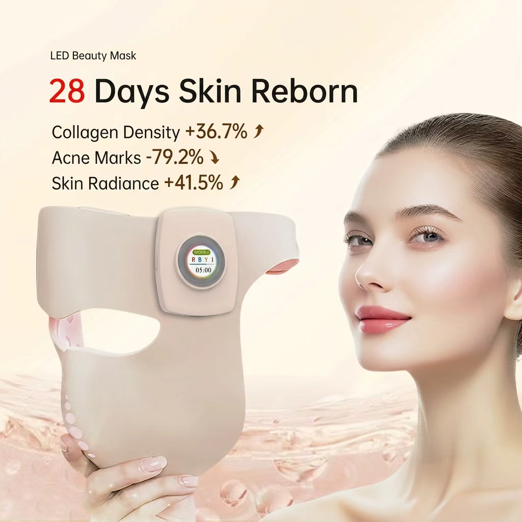 LED Light Therapy Face Mask Wireless 5D Silicone Anti Aging Mask Red Blue Yellow Infrared Skin Rejuvenation Device for Home Spa