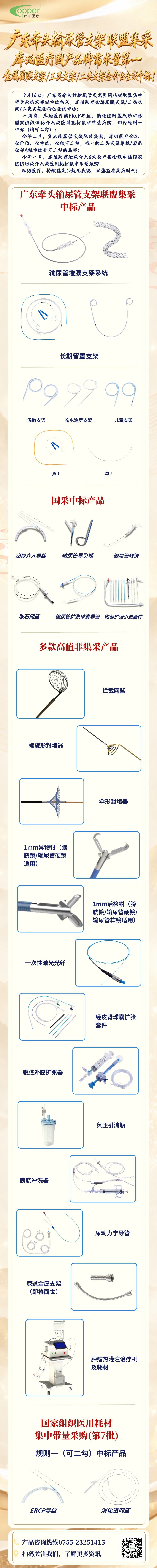 喜报！广东牵头输尿管支架类联盟集采，库珀医疗国产品牌需求量第一，金属覆膜支架/三类支架/二类支架全价位全线中标