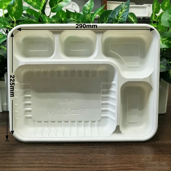Food Packaging Container Plate Restaurant Take Away 5 Compartments Corn Starch Plastic Disposable Food Tray
