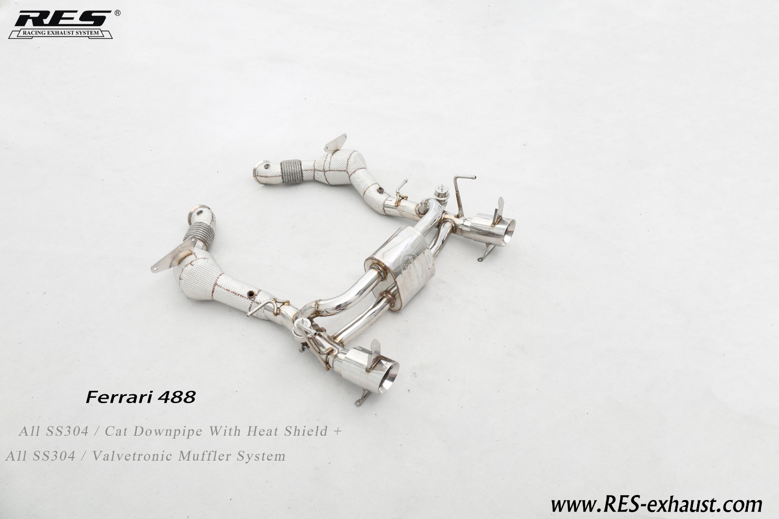 Ferrari 488 Spider/Pista All SS304 / Cat Downpipe With Heat Shield Valvetronic Muffler System