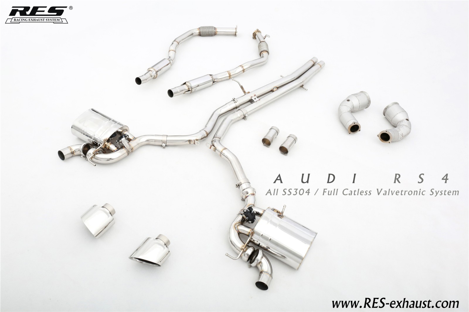 All SS304 /Catless Downpipe With Heat Shield+Valvetronic Catback System