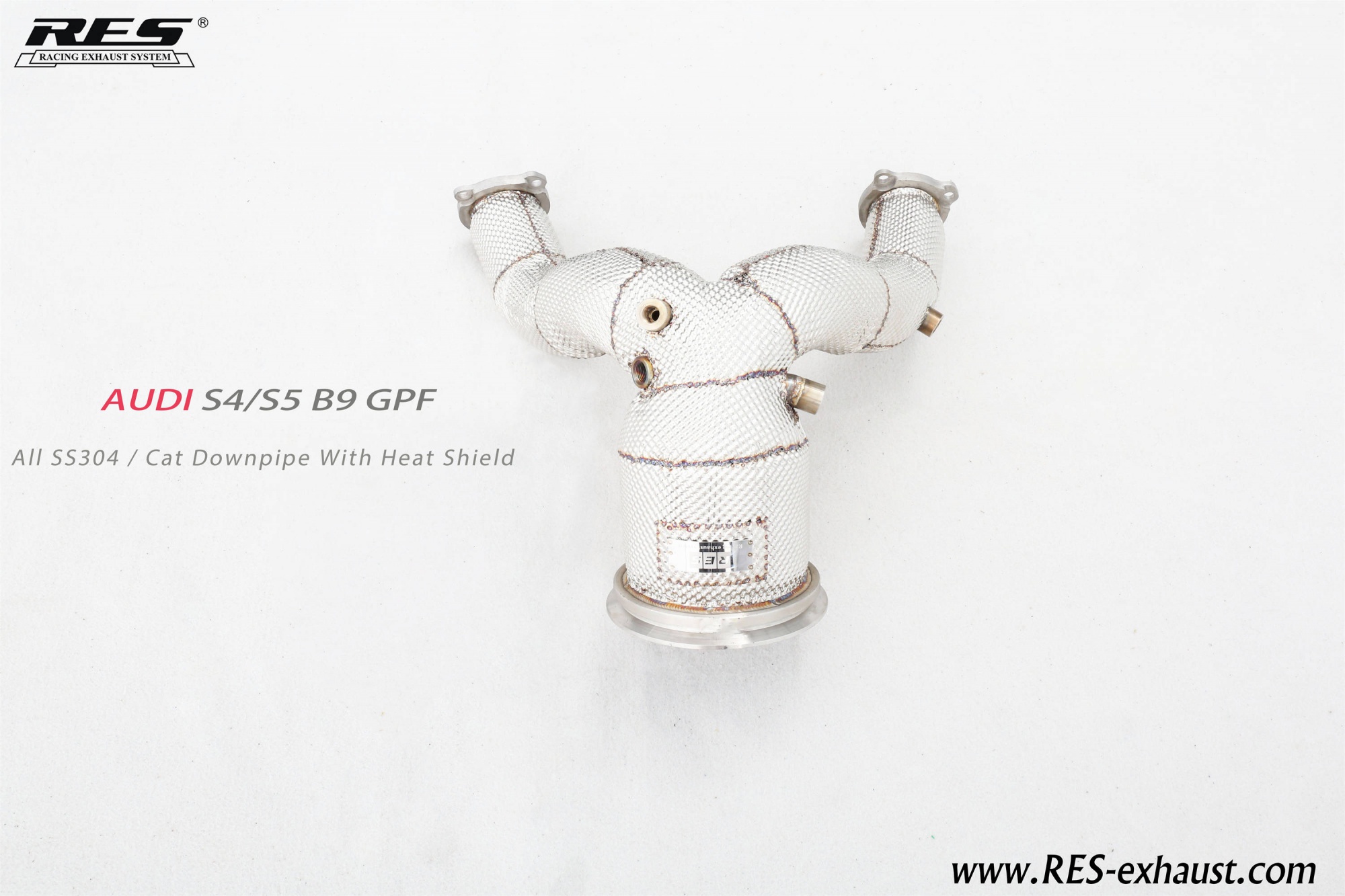 AUDI S4/S5 B9 GPF AII SS304/ Cat Downpipe With Heat Shield