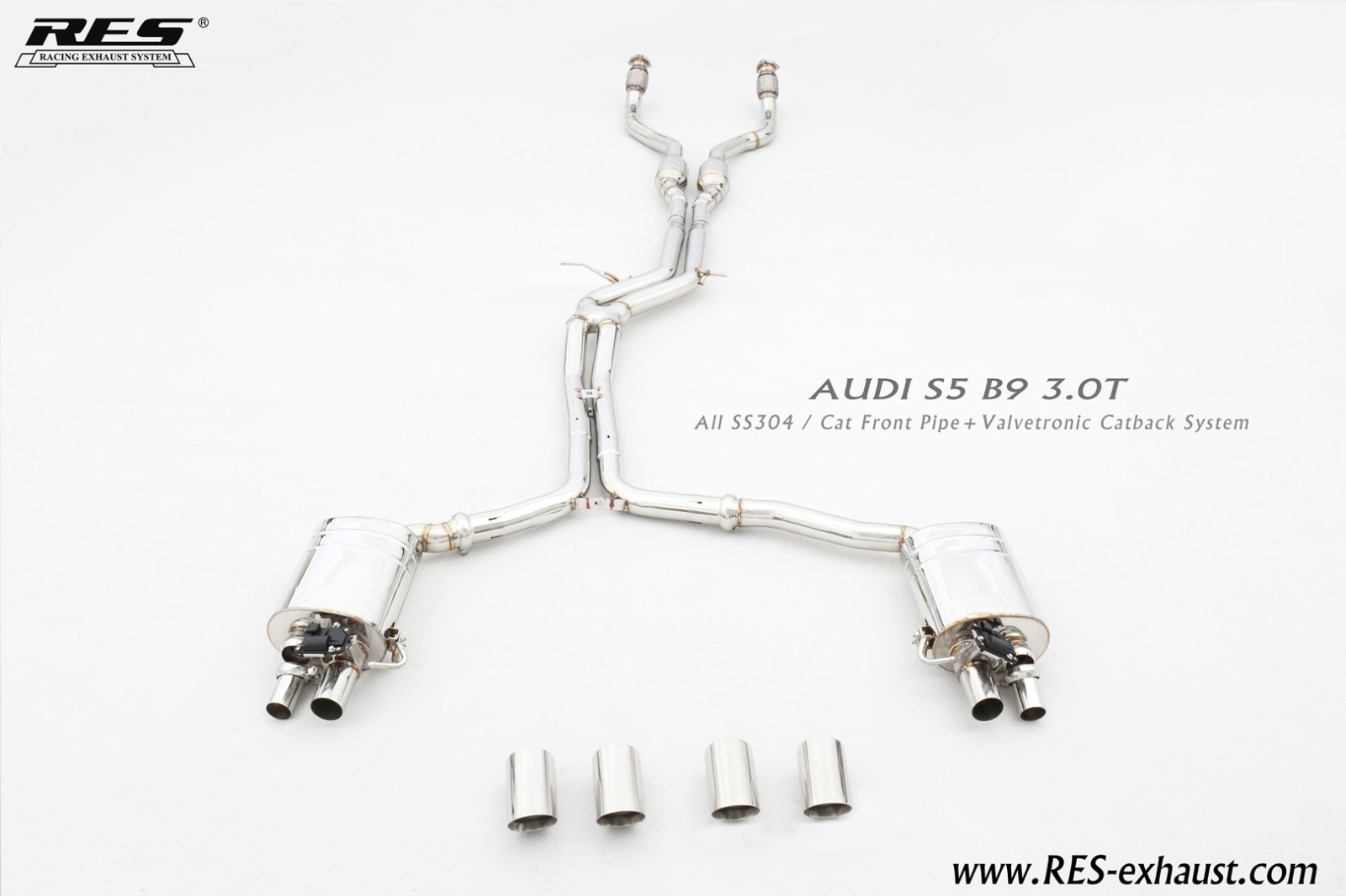 AUDI S5 B9 3.0T All SS304 / Cat Front Pipe+ Valvetronic Catback System