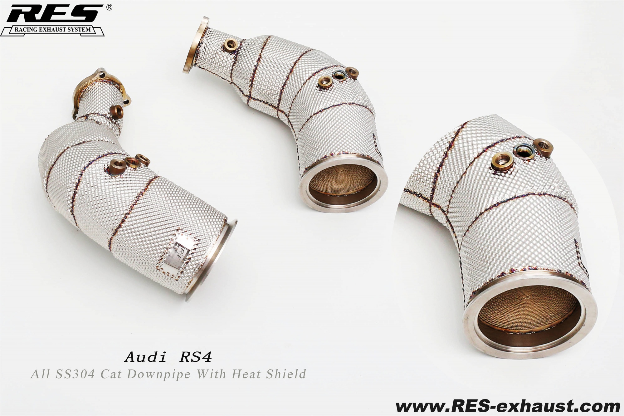 AUDI RS4 B9 All SS304 / Cat Downpipe With Heat Shield