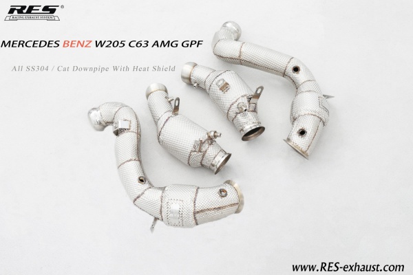 Mercedes Benz C63 W205 All SS304 / Cat Downpipe With Heat Shield
