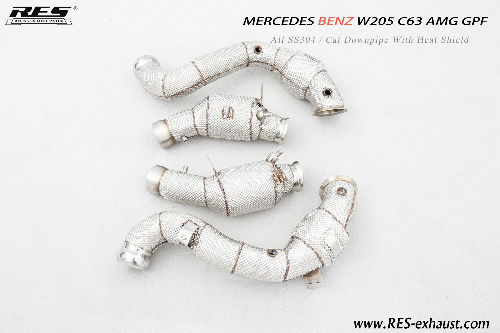 Mercedes Benz C63 W205 All SS304 / Cat Downpipe With Heat Shield