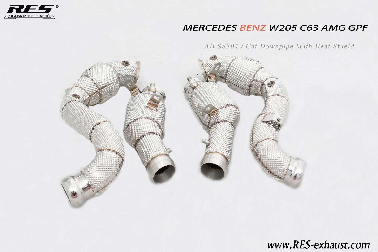 Mercedes Benz C63 W205 All SS304 / Cat Downpipe With Heat Shield