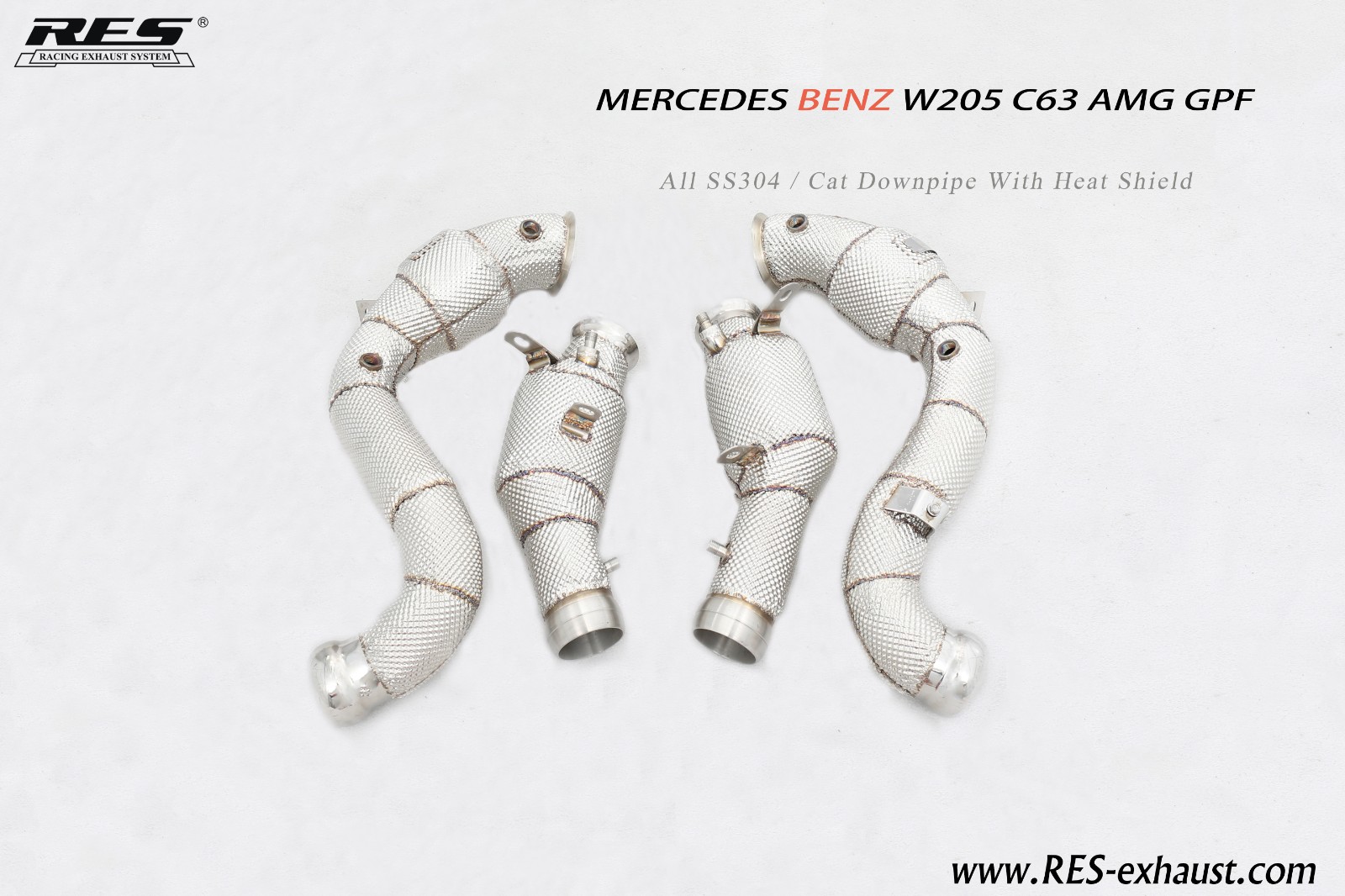 Mercedes Benz C63 W205 All SS304 / Cat Downpipe With Heat Shield