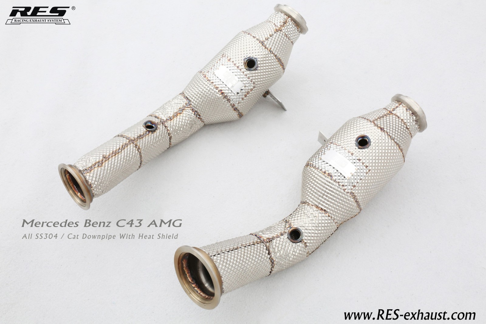 Mercedes Benz C43 W205 All SS304 / Cat Downpipe With Heat Shield