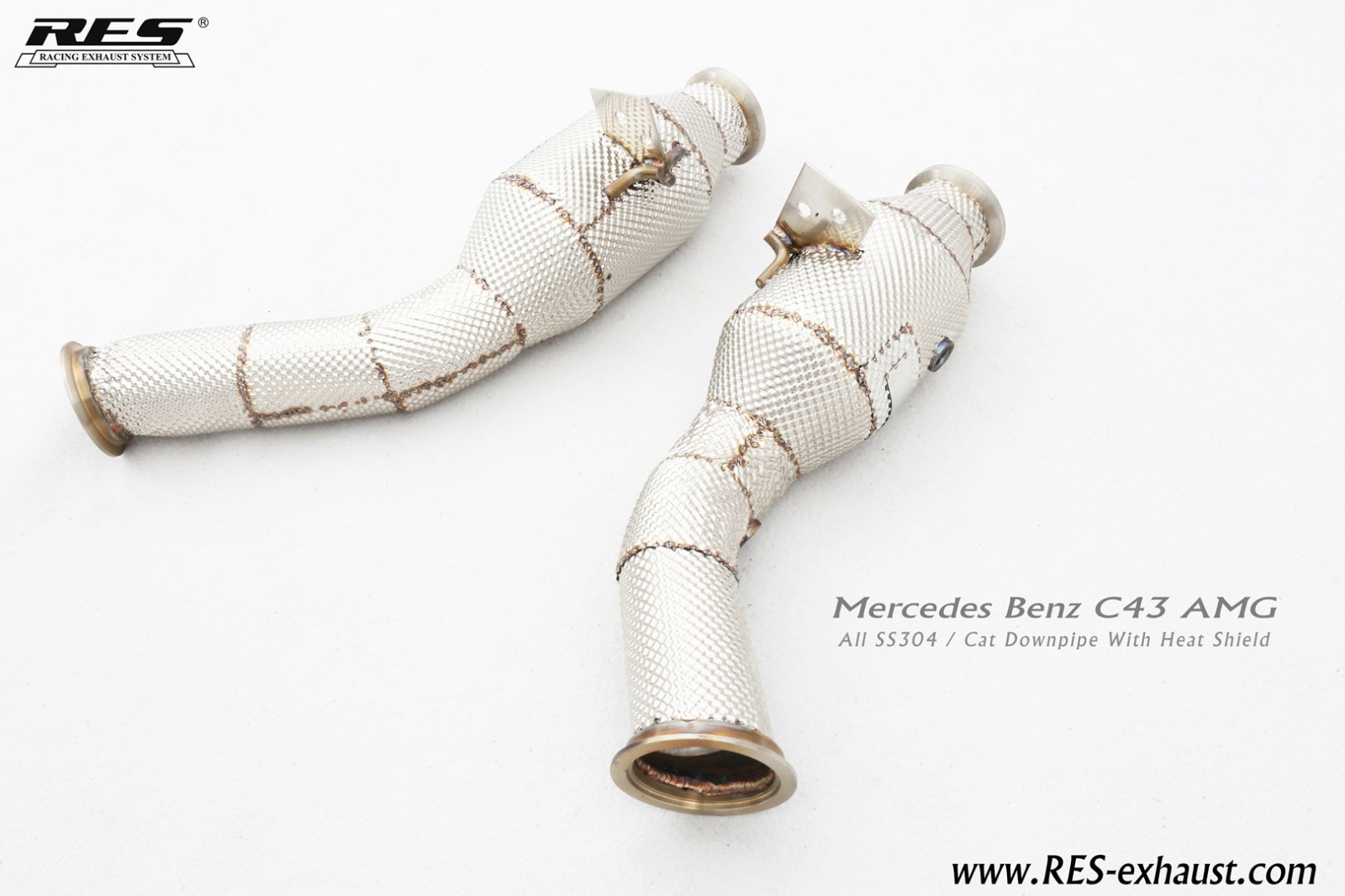 Mercedes Benz C43 W205 All SS304 / Cat Downpipe With Heat Shield