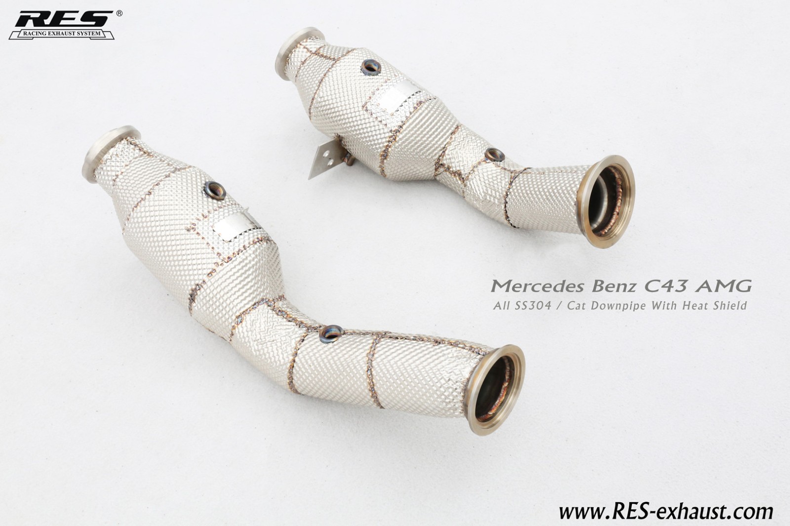 Mercedes Benz C43 W205 All SS304 / Cat Downpipe With Heat Shield