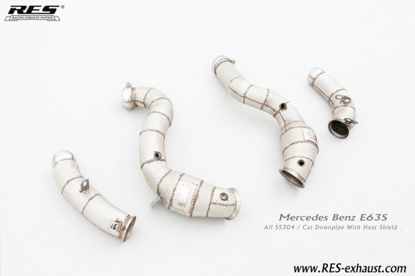 Mercedes Benz E63 W213 AMG All SS304 / Cat Downpipe With Heat Shield
