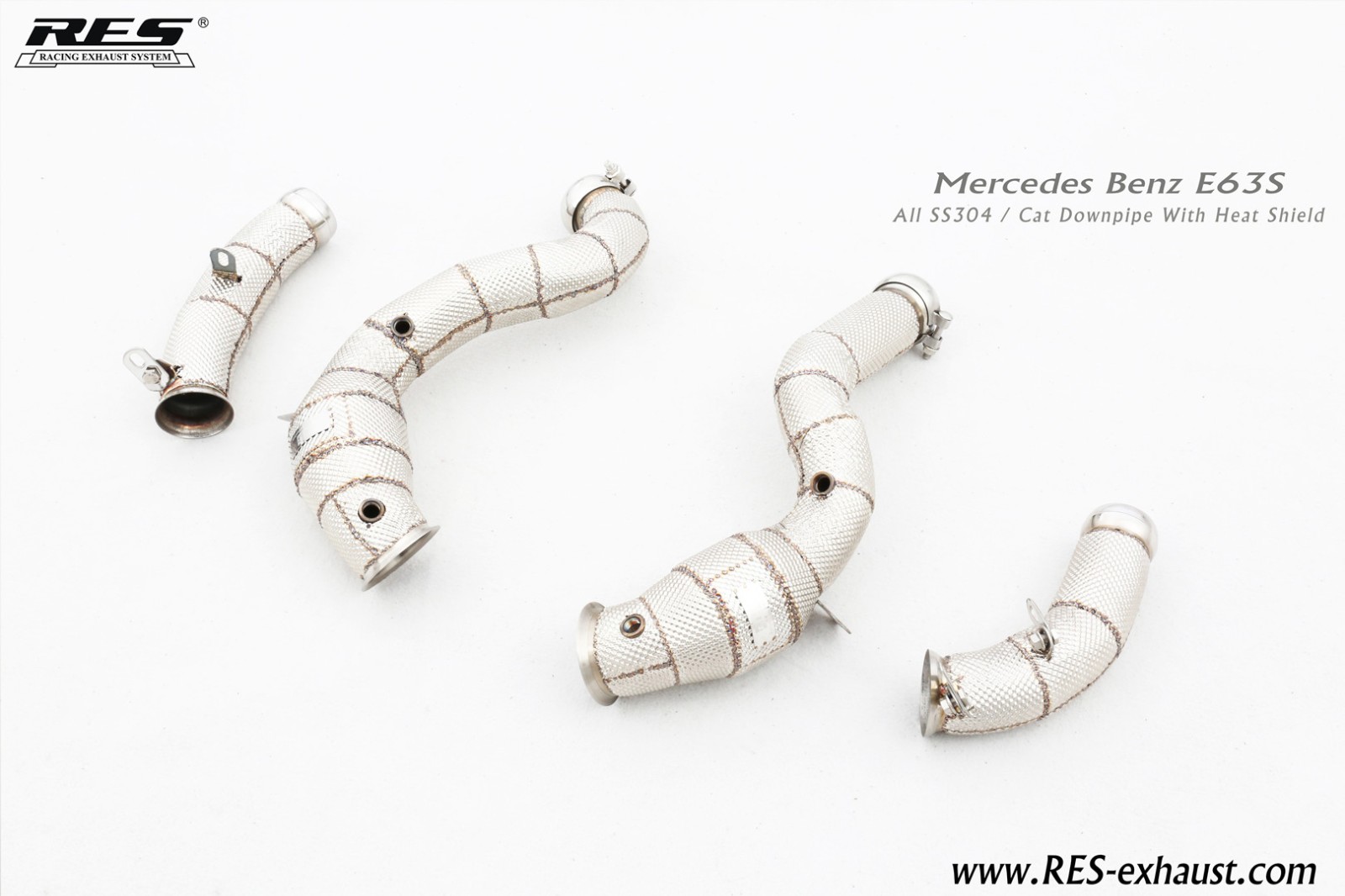 Mercedes Benz E63 W213 AMG All SS304 / Cat Downpipe With Heat Shield